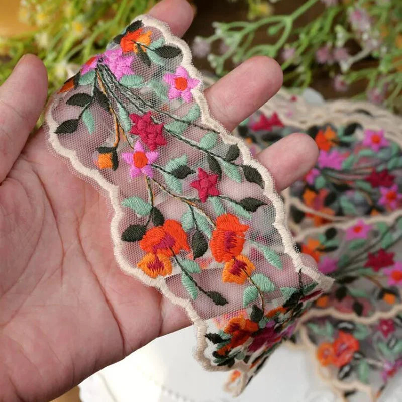 1Yard Colorful Flower Cotton Lace Fabric 6.5cm Wide