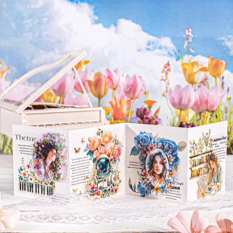 JIANQI 60mm*2m Tapes Flower Sea Drifting DIY Scrapbooking Decor Photo Album Collage Junk Journal Materials Aesthetics Stickers