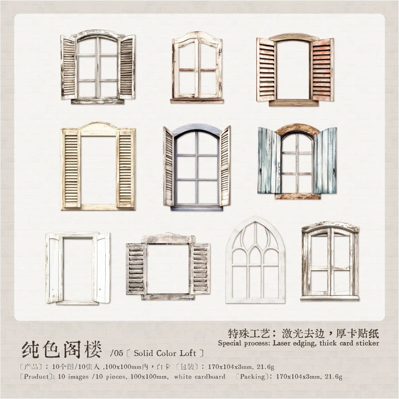 JIANQI 10 Sheets Large size doors and windows Stickers Decorative handmade Scrapbooking Material Diary Album Craft Supplies