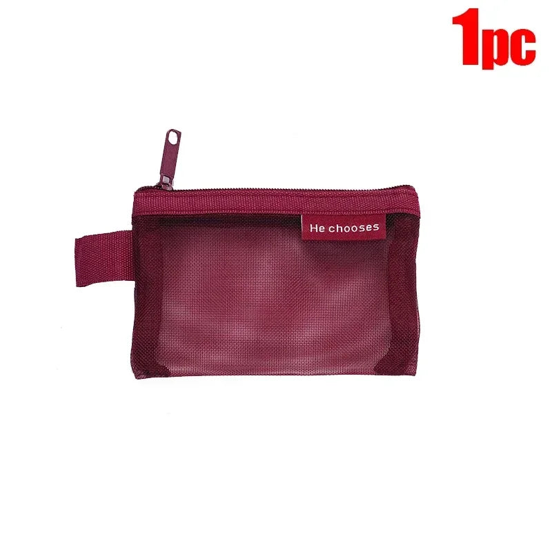 Mini Square Mesh Storage Bag Portable Money Earphone Data Cable Chargers Bag ID Credit Card Holder Zipper Pouch Travel Organizer
