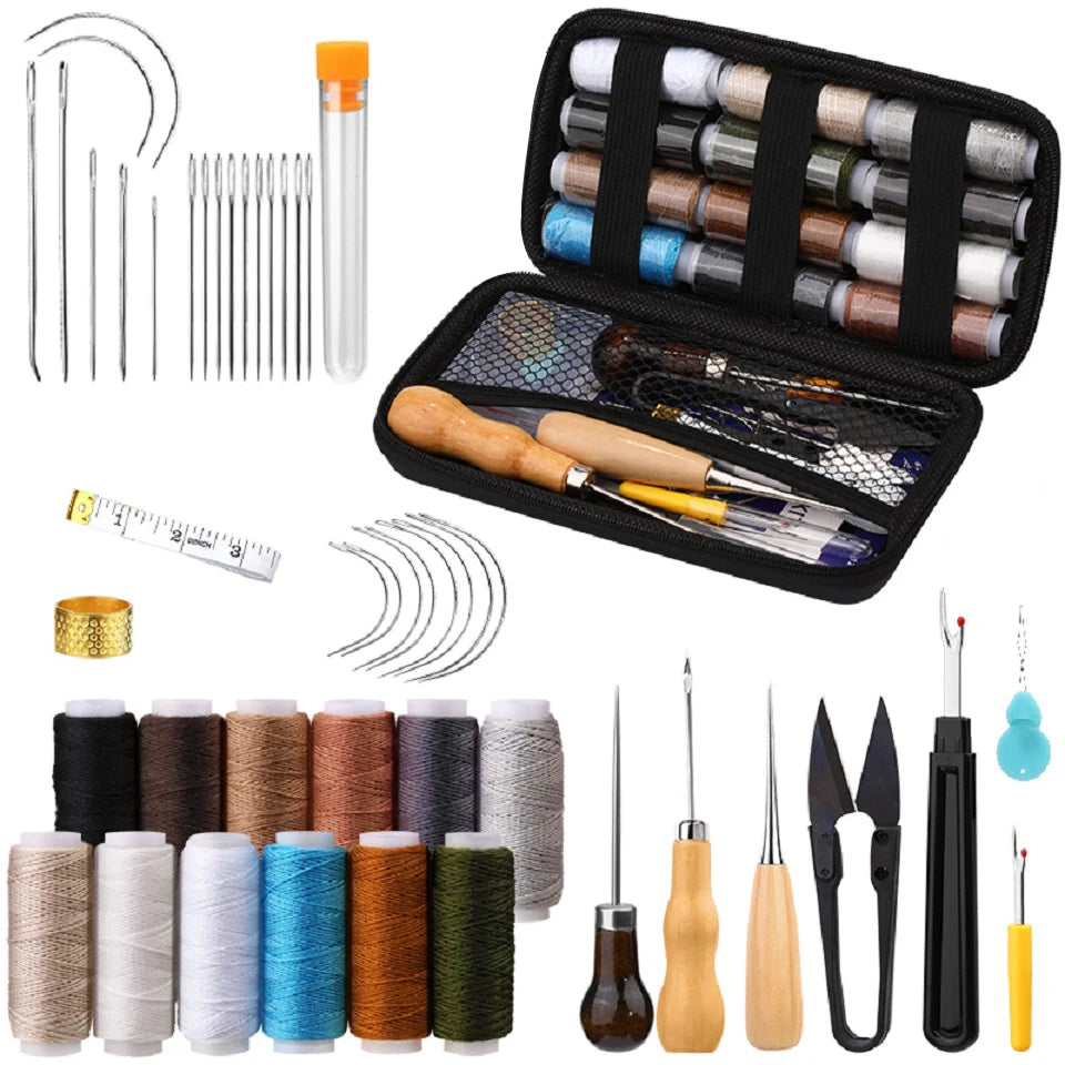 45Pcs Upholstery Repair Leather Sewing Kit for Shoes Sofa Tent Carpet Leather Craft DIY Seam Ripper, Sewing Thread Needle