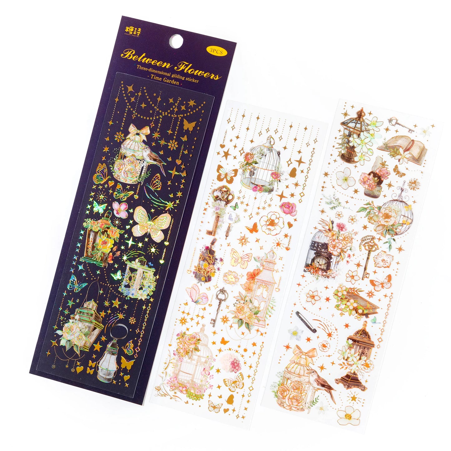 JIANQI 3pcs Gold stamping retro PET Stickers DIY Scrapbooking Decor Photo Album Creative Stationery Collage Materials Stickers