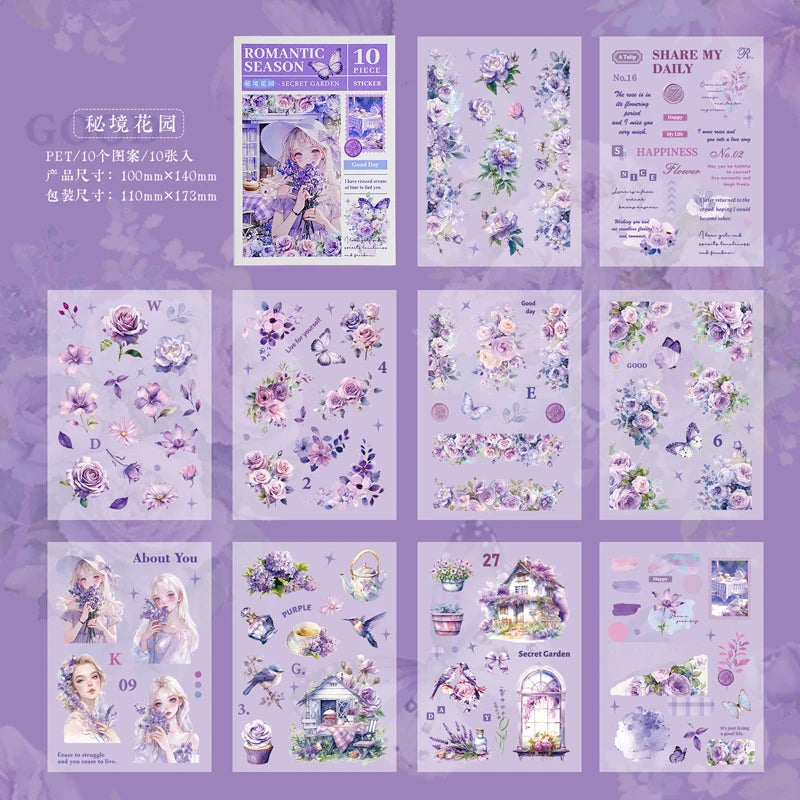 JIANQI 10 pcs PET Die cut Stickers book Romantic plants flowers Decor handmade Craft Material Diary Album Scrapbooking Supplies