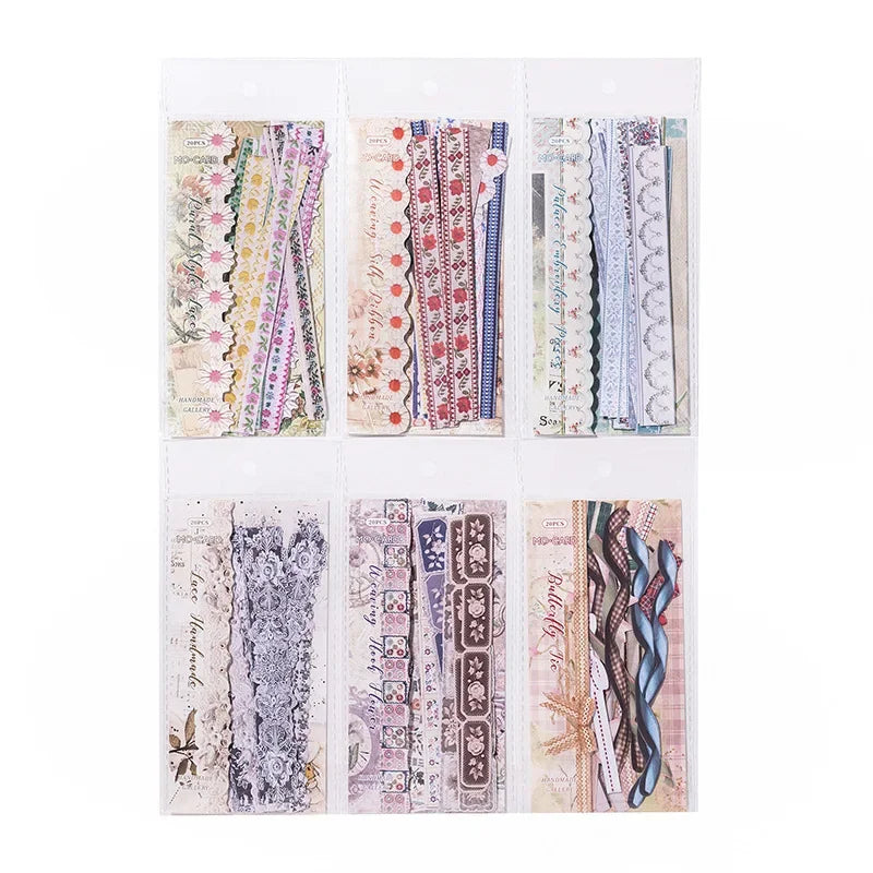JIANWU Handmade Gallery Series Vintage Lace Flower Bow Landscape Material Collage Strip Sticker Creative DIY Journal Stationery