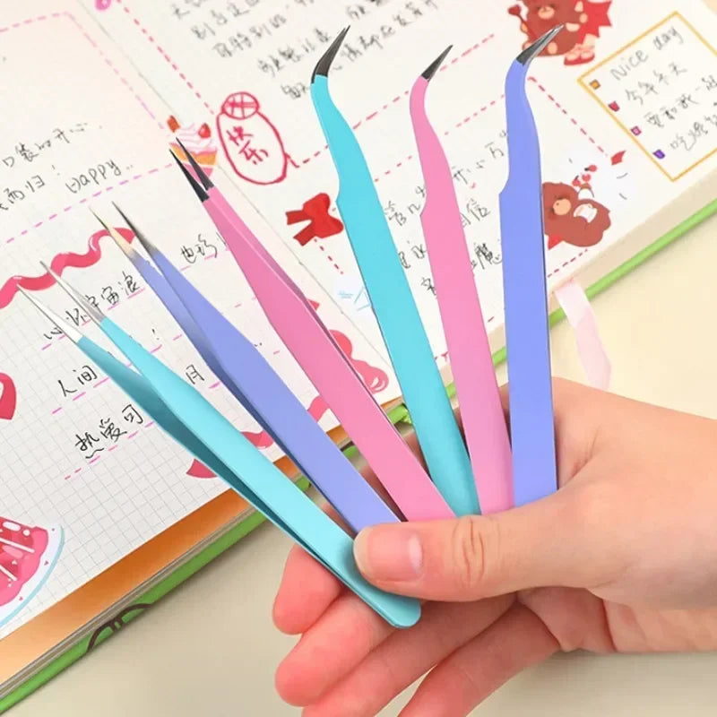 Stainless Steel Tweezers Scrapbook Sticker Tape Picking Straight Head Elbow Tweezers DIY Junk Journal Album Crafts Supplies