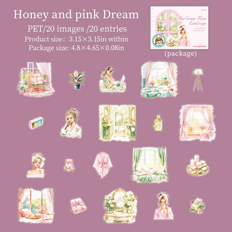 JIANQI 20pcs Home life Sticker Pack Decorative Junk Journal DIY Scrapbooking Supplies Collage Stationery Stickers
