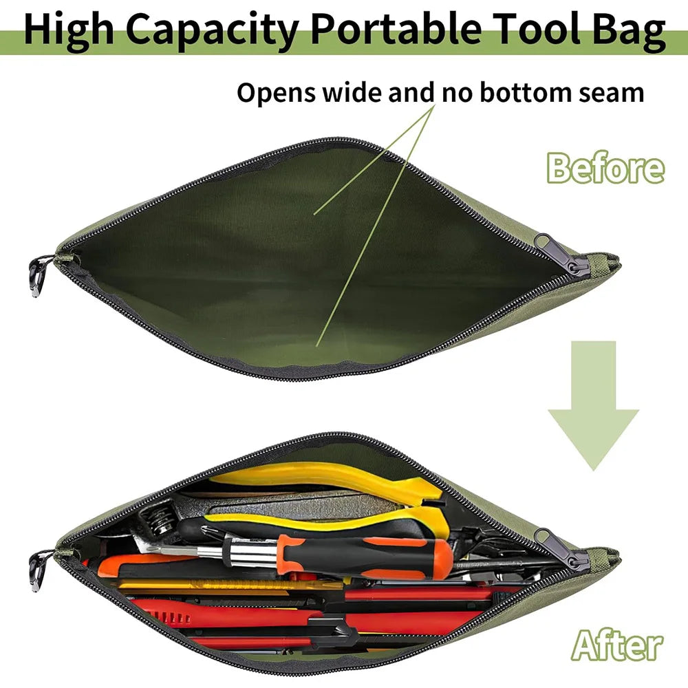 Waterproof Tool Bag Zipper Pouch Multi-Function Bag Wear-Resistant Tool Organizers for Camping Woodworking Electrician Gardening