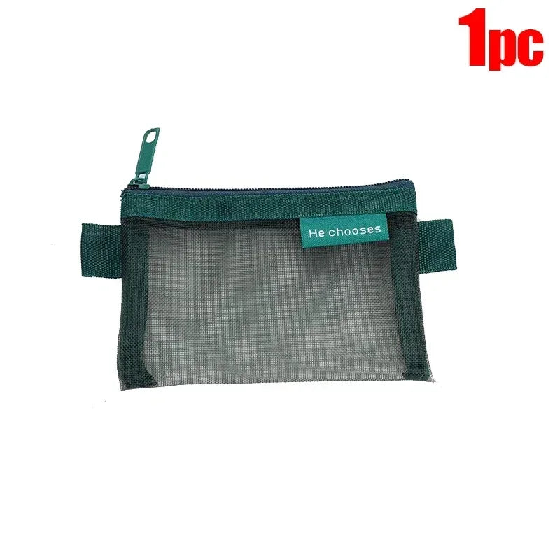 Mini Square Mesh Storage Bag Portable Money Earphone Data Cable Chargers Bag ID Credit Card Holder Zipper Pouch Travel Organizer