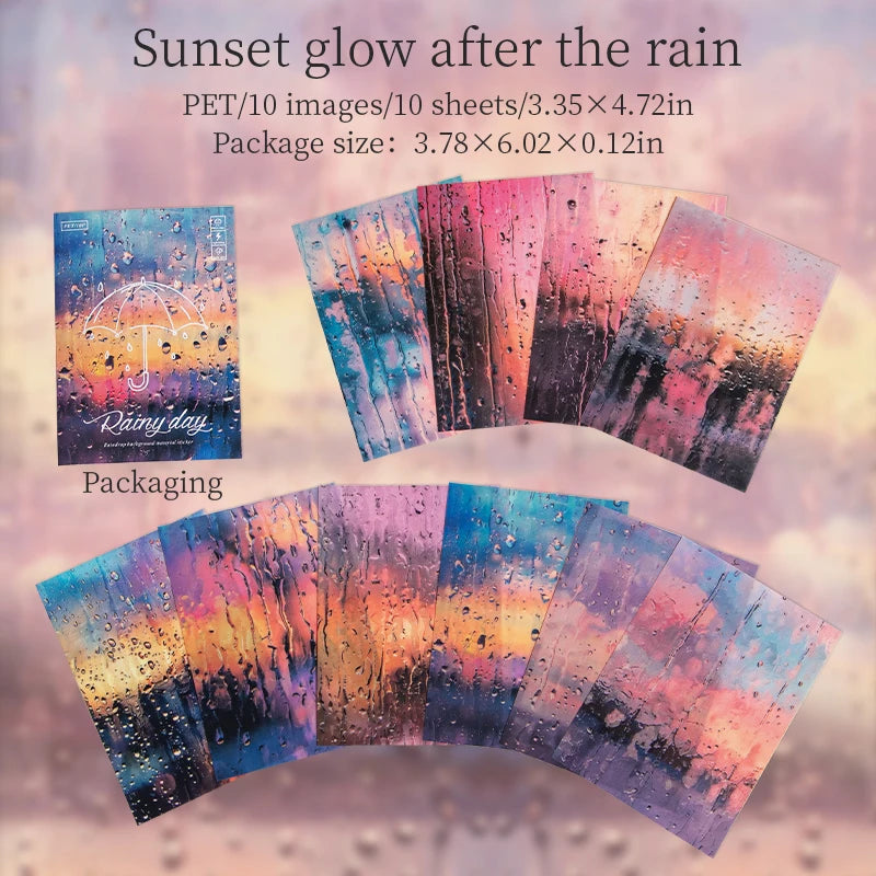 JIANQI 10pcs/pack Rainy season landscape PET Stickers Junk Journal Creative Stationery DIY Deco Stickers Scrapbooking Supplies