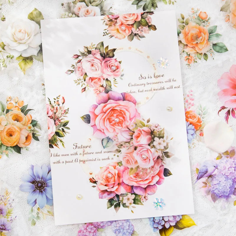 JIANQI 50mm*2m PET Plant Flowers tape Sticker Decorative collage Adhesive Diy Scrapbooking hand made Masking tape