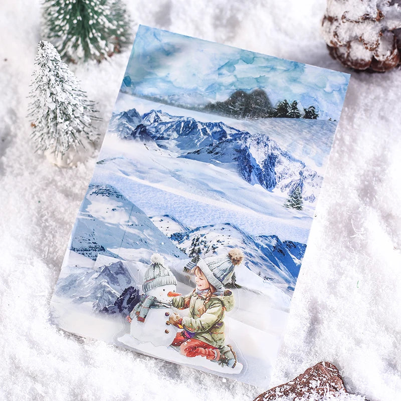 JIANQI 45mm*2m PET Winter snow scenery Tapes Stickers Creativity Hand Account Adhesive hand made Junk Journal Scrapbook Supplies