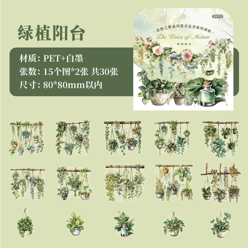 JIANQI 30 Pcs Natural Plant Flower Stickers PET Transparent Decorative Decals DIY Planner Diary Journal Scrapbook supplies