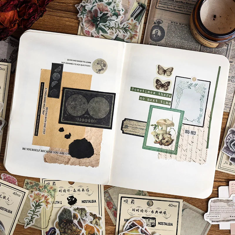 JIANQI 40pcs/pack Vintage Washi Paper Stickers Kit for DIY Scrapbooking Art Collage Album Creative Stationery Craft Stickers