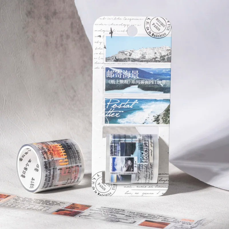 JIANQI 40mm*2m Aesthetics PET Travel Landscape Stickers DIY Scrapbooking Decor Materials Collage Photo Album Marking Tapes