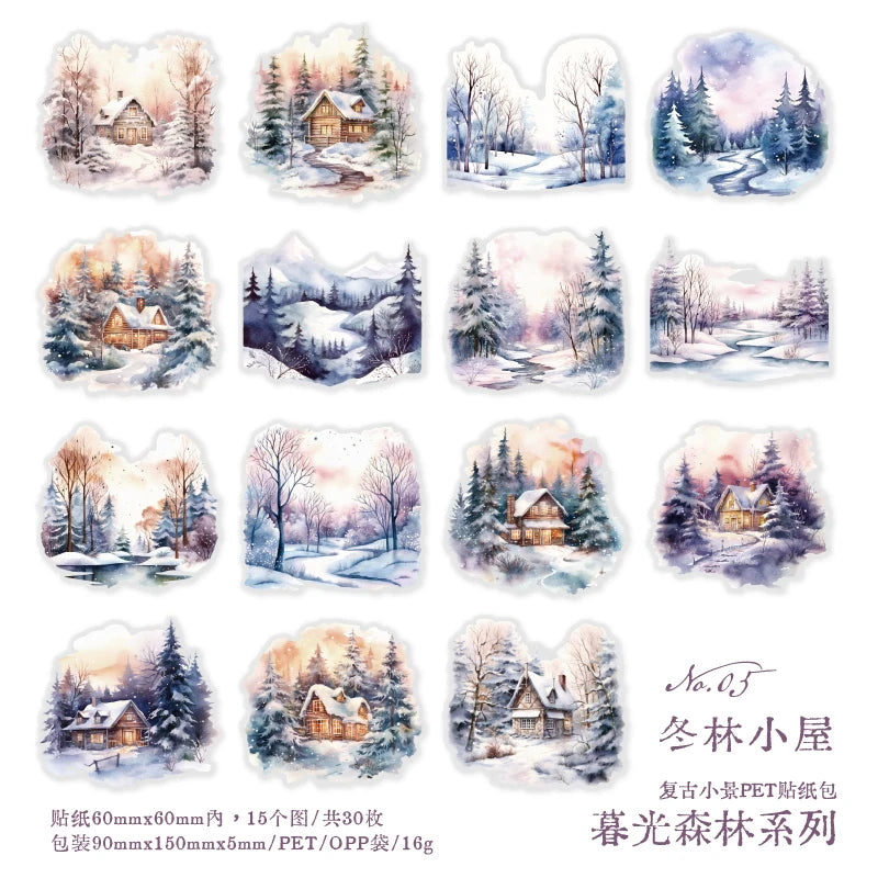JIANQI 30sheets Ins Landscape Material Stickers Scrapbooking Junk Journal Creative Stationery DIY Deco Stickers School Supplies