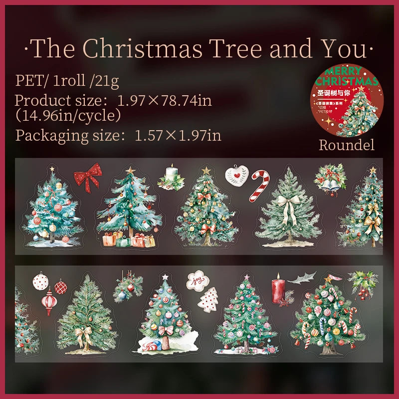 JIANQI 50mm*2m Transparent PET Christmas Tapes DIY Scrapbooking Decor Photo Album Collage Journalling Materials Stickers