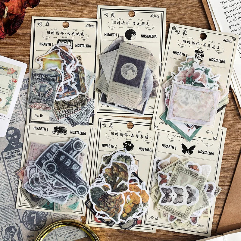 JIANQI 40pcs/pack Vintage Washi Paper Stickers Kit for DIY Scrapbooking Art Collage Album Creative Stationery Craft Stickers