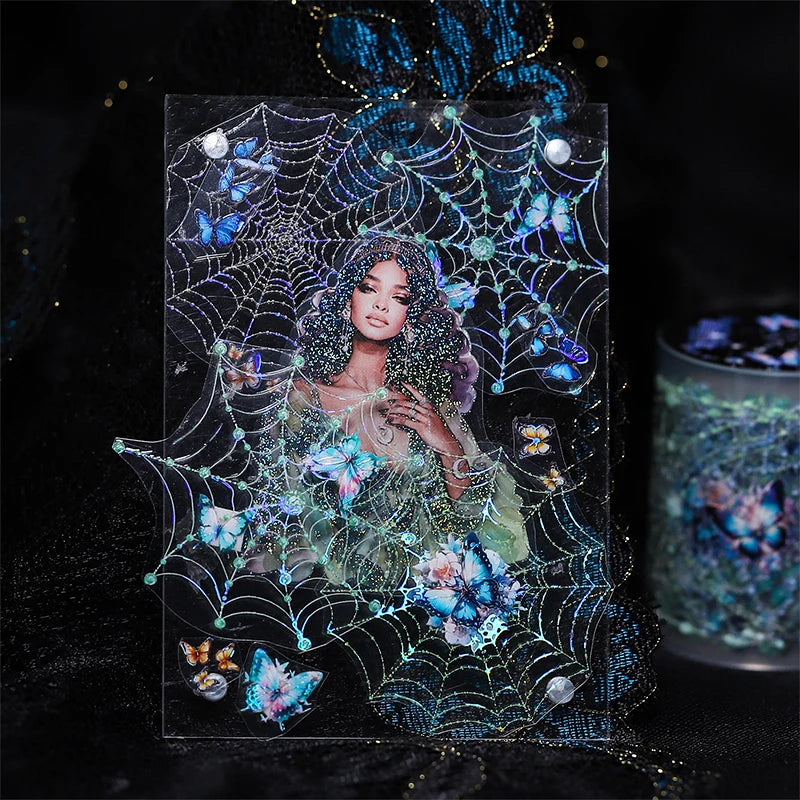 JIANQI 50mm*2m PET Fantasy Spider Web tape Sticker Decorative collage Adhesive Diy Scrapbooking hand made Masking tape