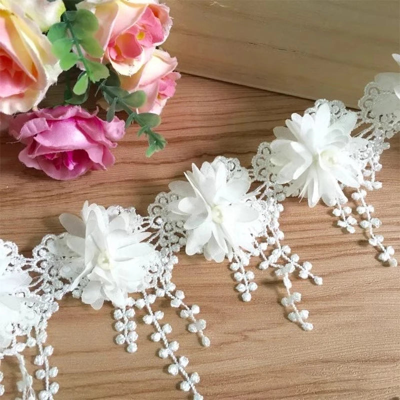 1 Yard Multi-Color Exquisite Rose Lace Fabrics Flower Pearl Wedding Party Decoration Sewing Lace Ribbon DIY Craft 8.5CM Wide