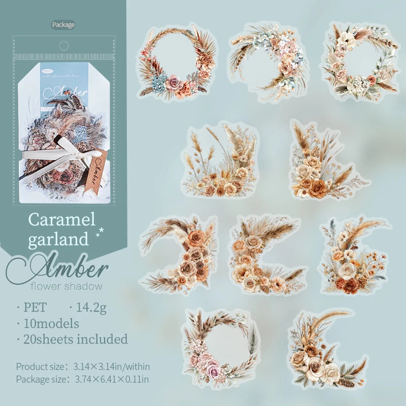 JIANQI 20pcs/pack PET Plants Flowers Stickers DIY Scrapbooking Planner Collage Diary Supplies Aesthetics Sticker Stationery