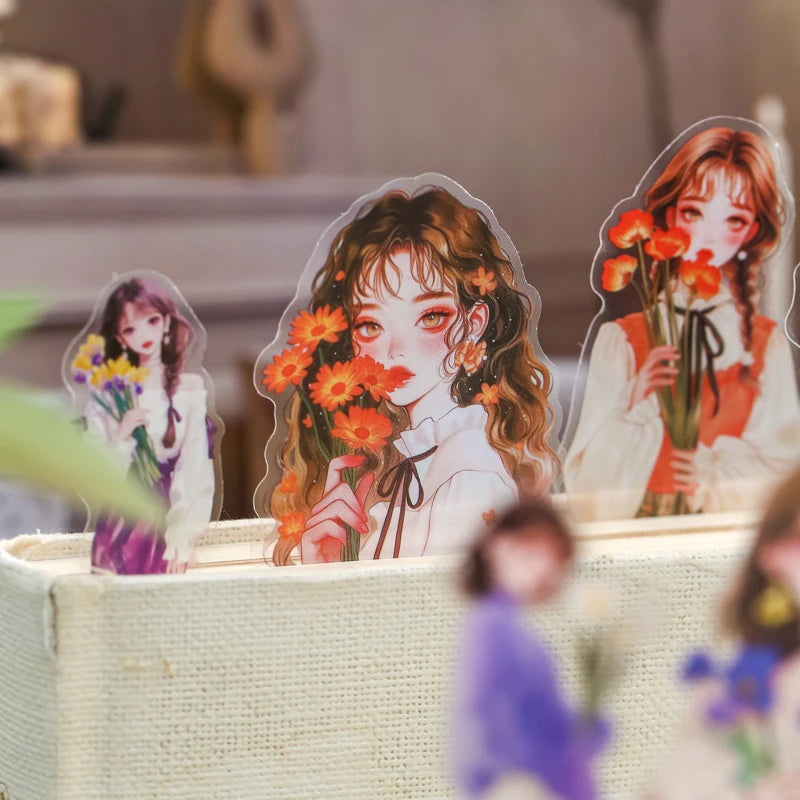 JIANQI 30 sheet Anime girl character Decorative PVC Stickers Scrapbooking Label Diary Stationery Album Phone Cup Journal Planner
