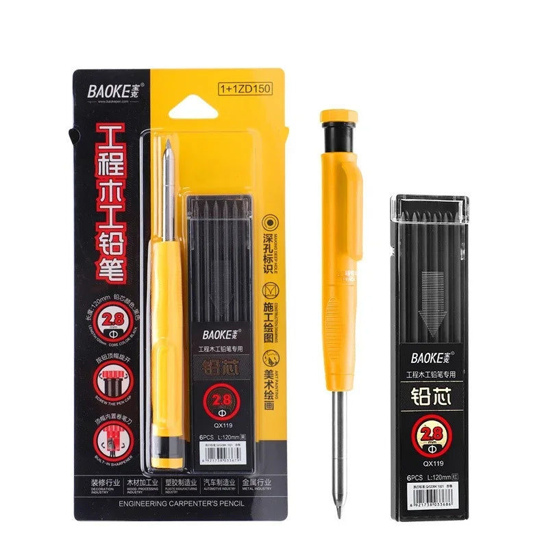 2.8mm Carpenter Mechanical Pencil with Sharpener for Woodworking Construction Long Head Carpenter Pencil Cute Stationery