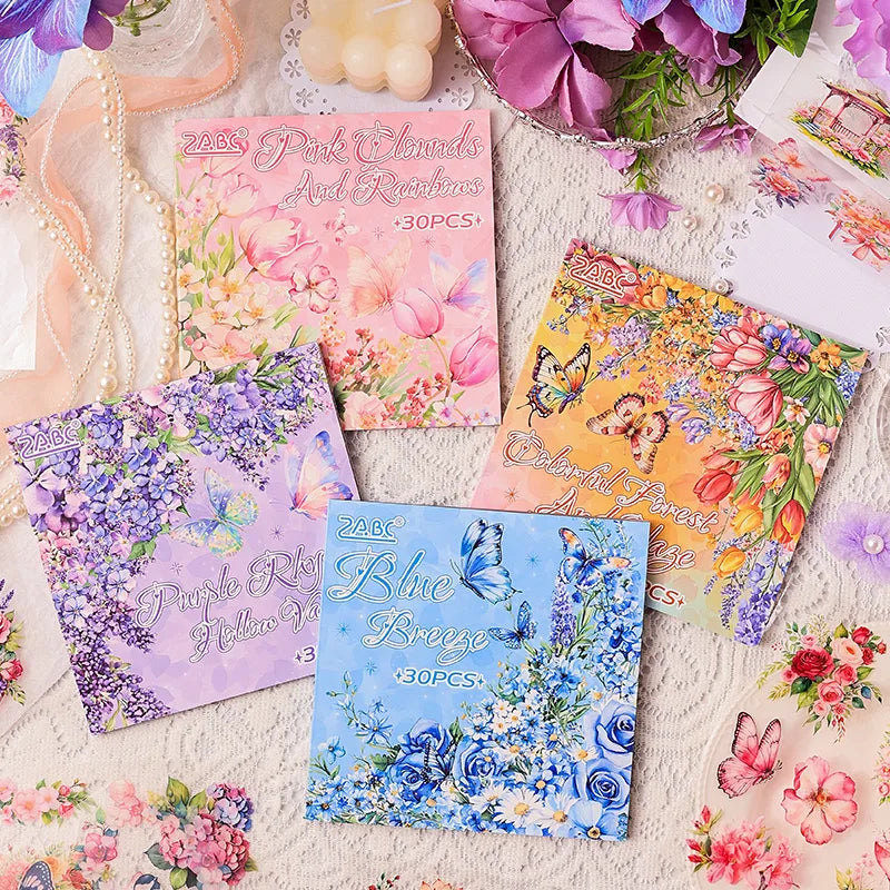 JIANQI 30 PCS square PET Stickers book Plants Flowers Scenery Decor handmade Scrapbooking Material Diary Album Craft Supplies