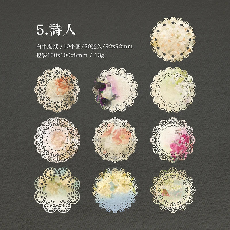 20 pcs/lot INS lace material paper Decorative Scrapbooking Diary Album hand made Collage material Background paper