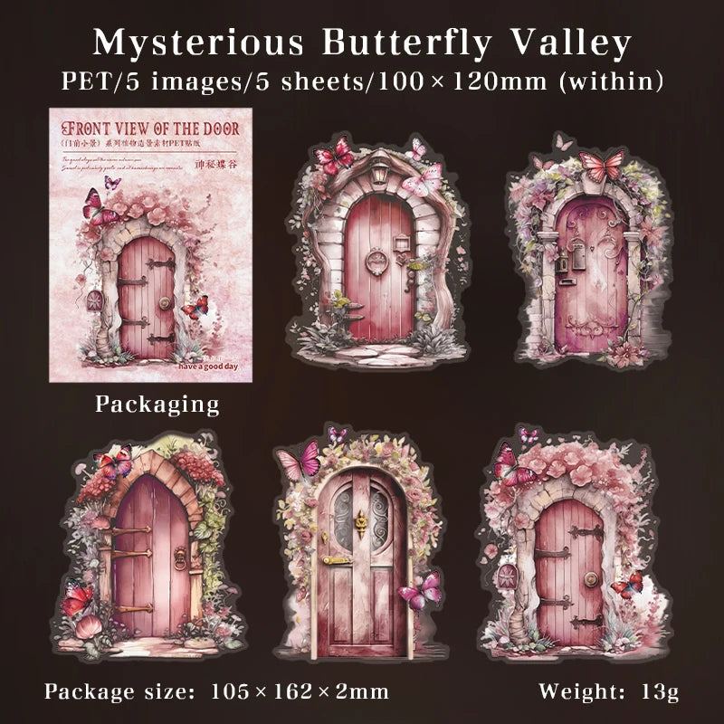 JIANQI 5pcs/pack Big size Doors Windows PET Sticker DIY Scrapbooking Supplies Art Collage Junk Journal PET Stationery Stickers