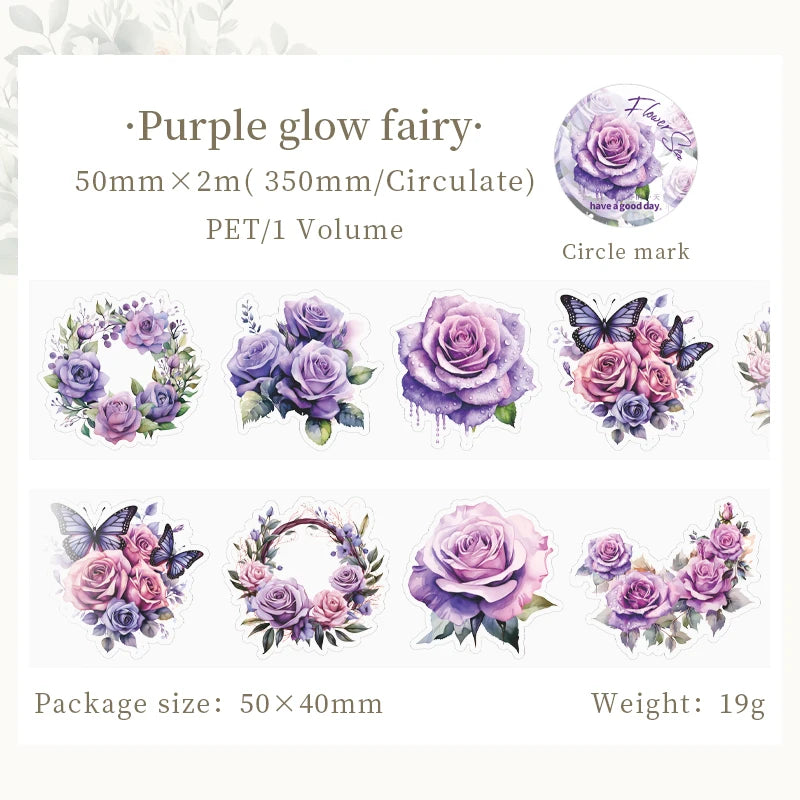 JIANQI 50mm*2m PET Plant Flowers tape Sticker Decorative collage Adhesive Diy Scrapbooking hand made Masking tape