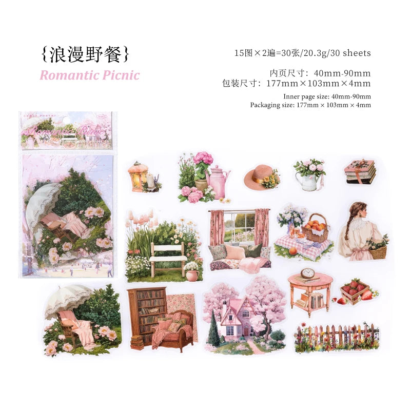 JIANQI 30 pcs INS Field life landscape Stickers Diy Diary Scrapbooking Stickers Festival Birthday Party Gift Decorations Labels