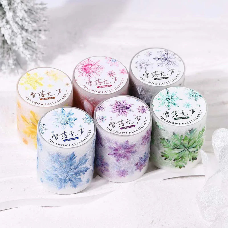 JIANQI50mm*2m PET Tapes Die cut snowflakes DIY Scrapbooking Decor Photo Album Collage Junk Journal Materials Aesthetics Stickers