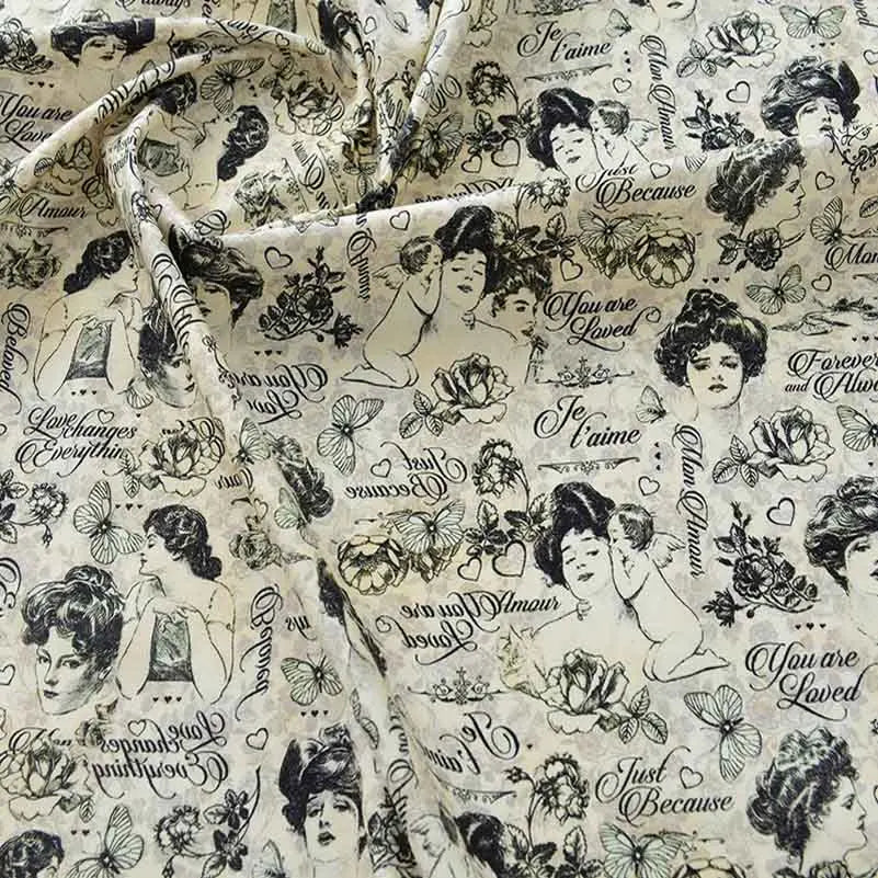 Newspaper Fabric Map Retro Vintage Digital Printed for Handmade DIY Sewing Accessories