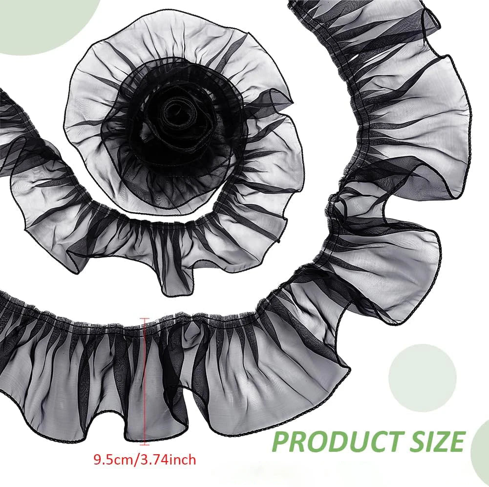 1 Yard White Black Embroidery Wave Lace Fabric Headdress Bags Accessory Handmade Sewing Trim DIY Crafts Gift Decoration