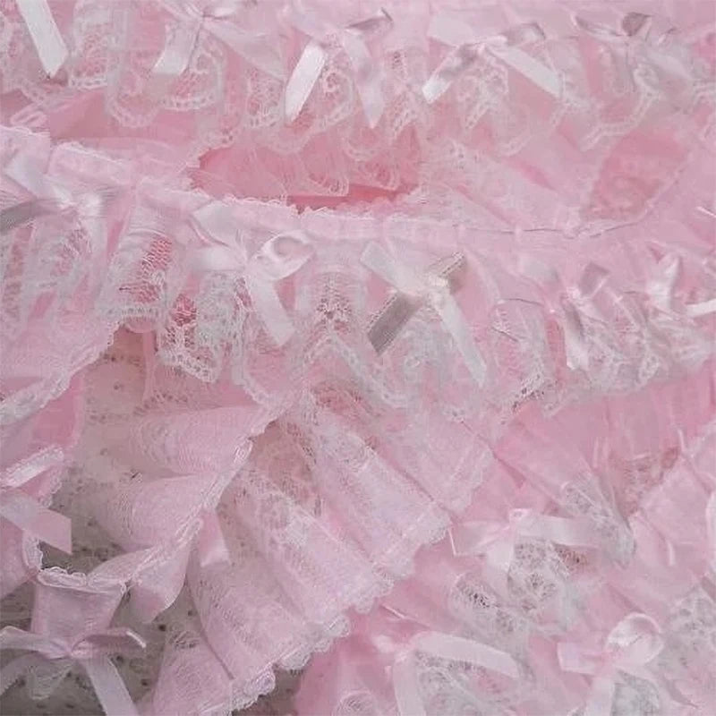 1Yard Pink Ruffle Wave Bow Embroidery Lace Fabric Trim DIY Clothing Wedding Home Gift Decoration Handmade Sewing Crafts Supplies