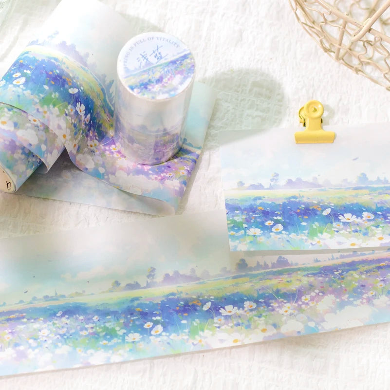 JIANQI 74mm*2m PET Tapes Spring Flower Sea DIY Scrapbooking Decor Photo Album Collage Junk Journal Materials Aesthetics Stickers
