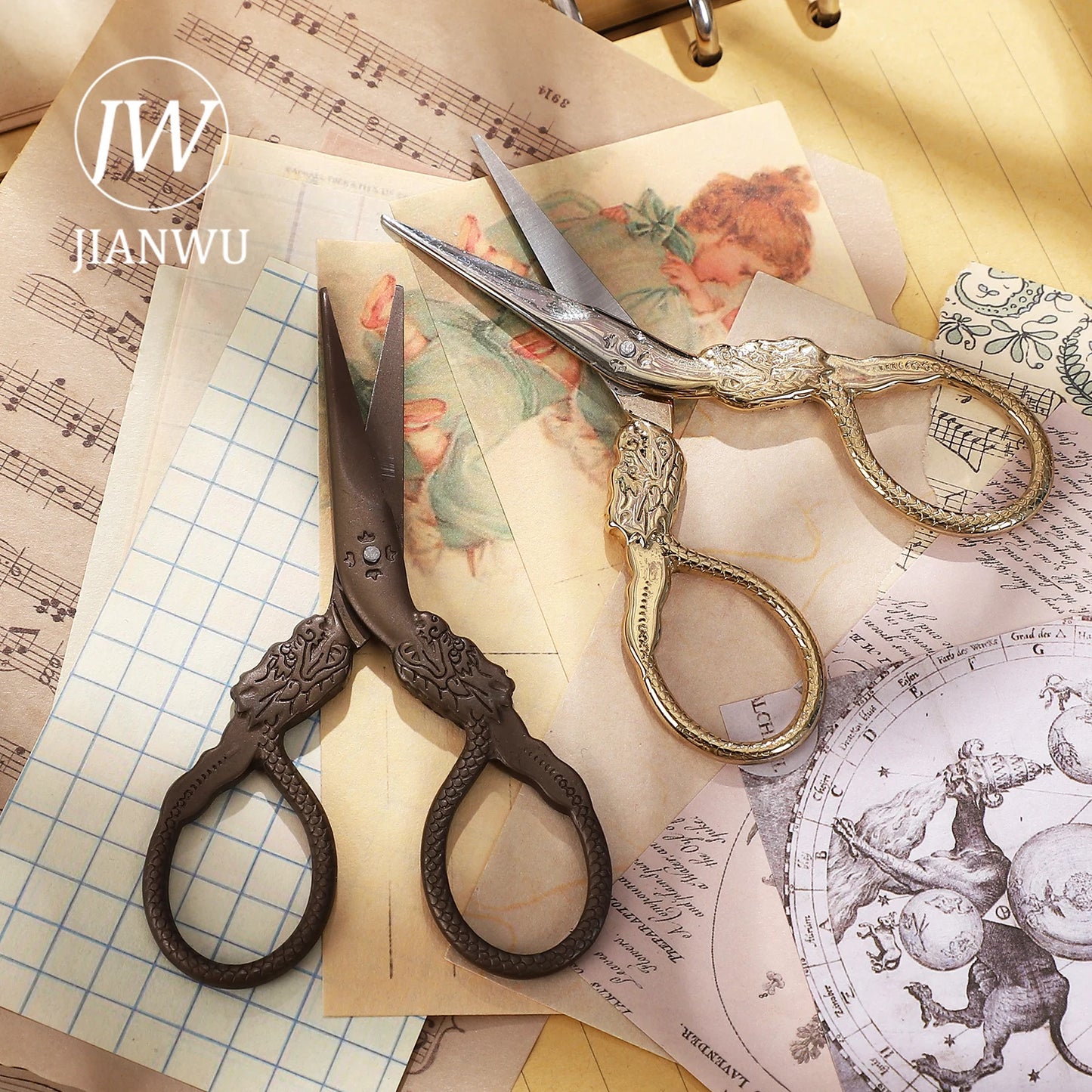 JIANWU Vintage Crane Stainless Steel Scissors Cutting Tools Creative DIY Student Supplies Stationery