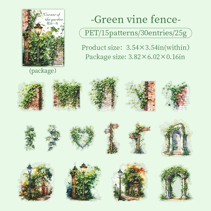 JIANQI 30 pcs Garden corner Decorative PVC Flowers Stickers Scrapbooking Label Diary Stationery Album Phone Cup Journal Planner