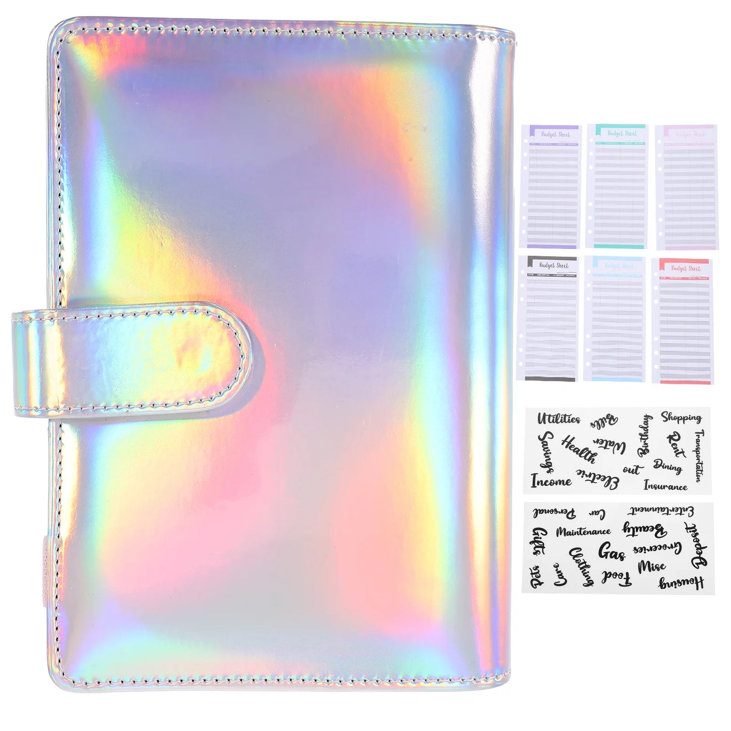 1 set A6 Budget Binder Set Silver Cover 12 Sheets 8 Zipper Pockets 2 Stickers Lightweight Notebook Storage for Home Office