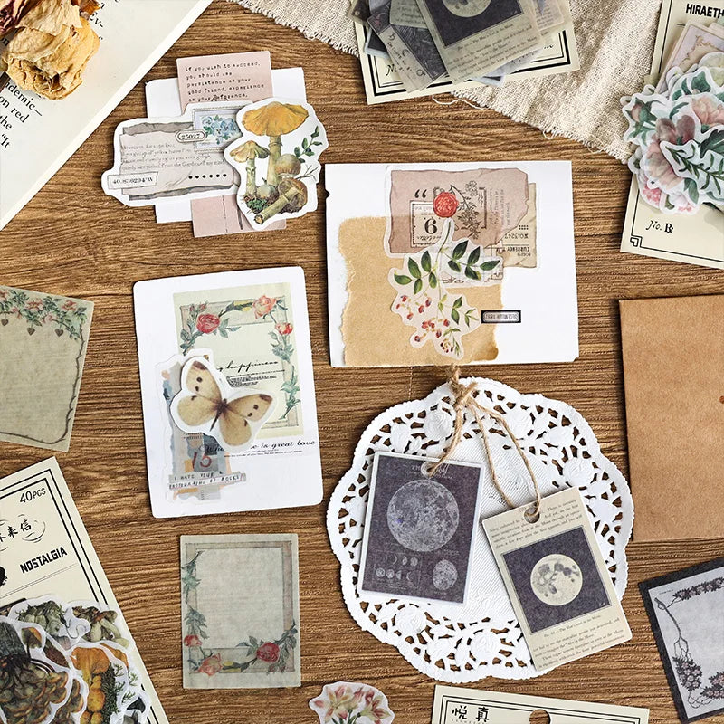 JIANQI 40pcs/pack Vintage Washi Paper Stickers Kit for DIY Scrapbooking Art Collage Album Creative Stationery Craft Stickers