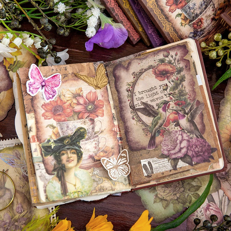 JIANQI 50pcs Vintage Materials Paper Garden Memory DIY Scrapbooking Deco Junk Journal Planner Collage Photo Album Craft Paper
