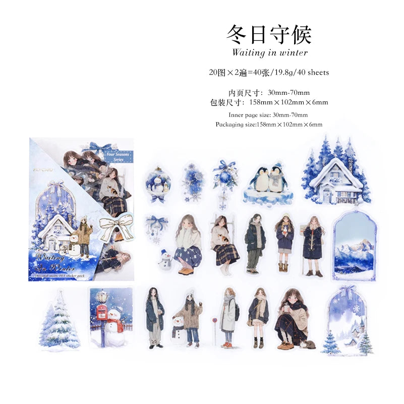 JIANQI 40pcs Four Seasons Girls Stickers Aesthetic Landscape Decor Scrapbook Diary Album Collage material junk journal supplies