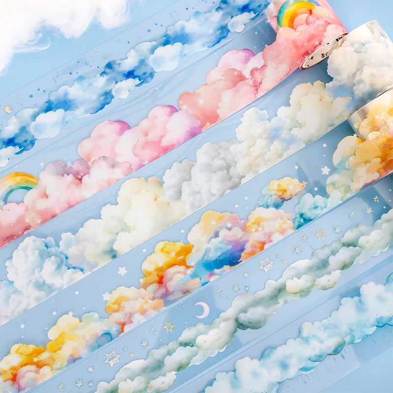JIANQI 45mm*2m Ins Transparent PET Tapes Rainbow clouds DIY Scrapbooking Collage Stationery Decor Journalling Materials Tapes