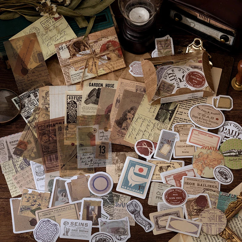 60pcs Vintage Stickers Scrapbook Paper for Scrapbooking Junk Journal School Supplies Creative Stationery DIY Deco Stickers