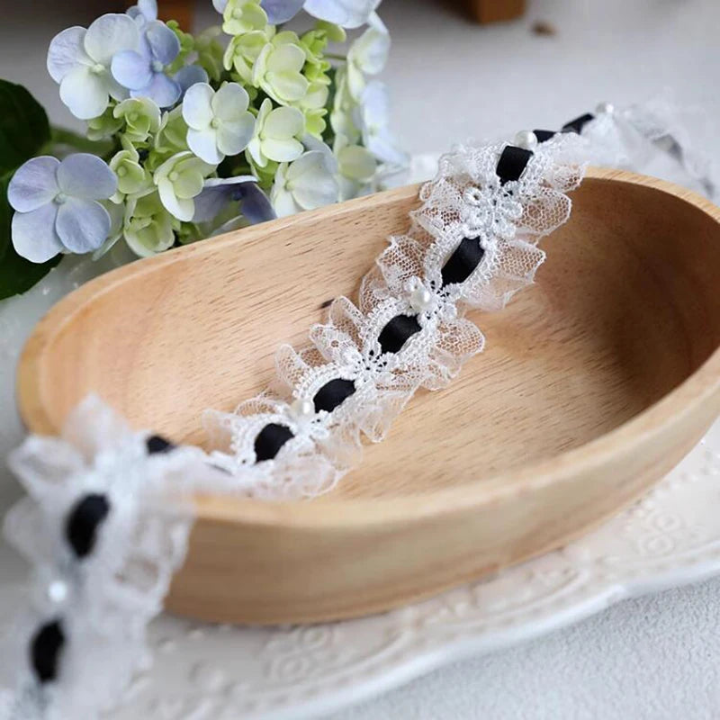 1 Yard Lolita lace Lvory Bead Ruffled Lace Fabric Edging Satin Ribbon DIY Clothing Curtains Furniture Decorations 3.5cm Wide