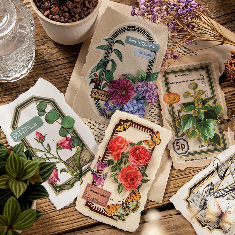 10 pcs Vintage Flowers Plant Labels Stickers Diy Plant Diary Album Scrapbooking Planner hand made Collage material