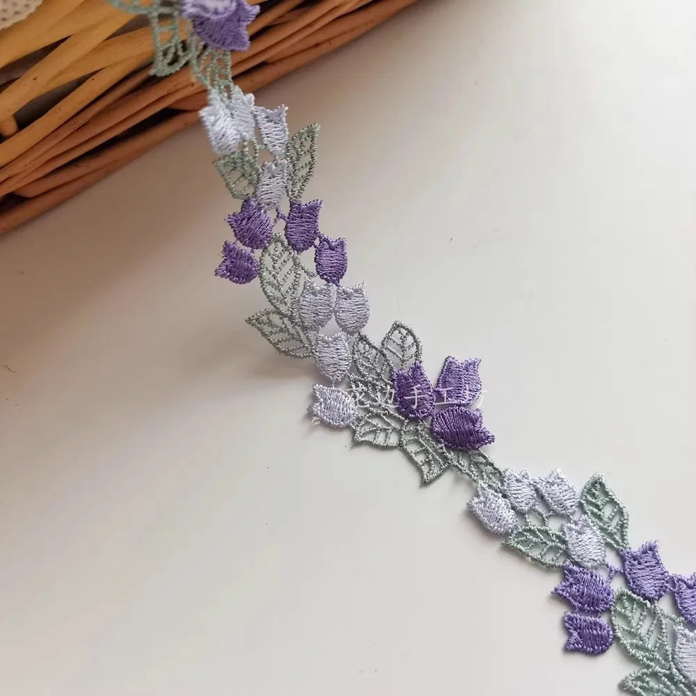 1 Yard Purple Orange Flower Embroidery Ribbon Lace Fabric Sticker DIY Sewing Supplies 3.7cm Wide
