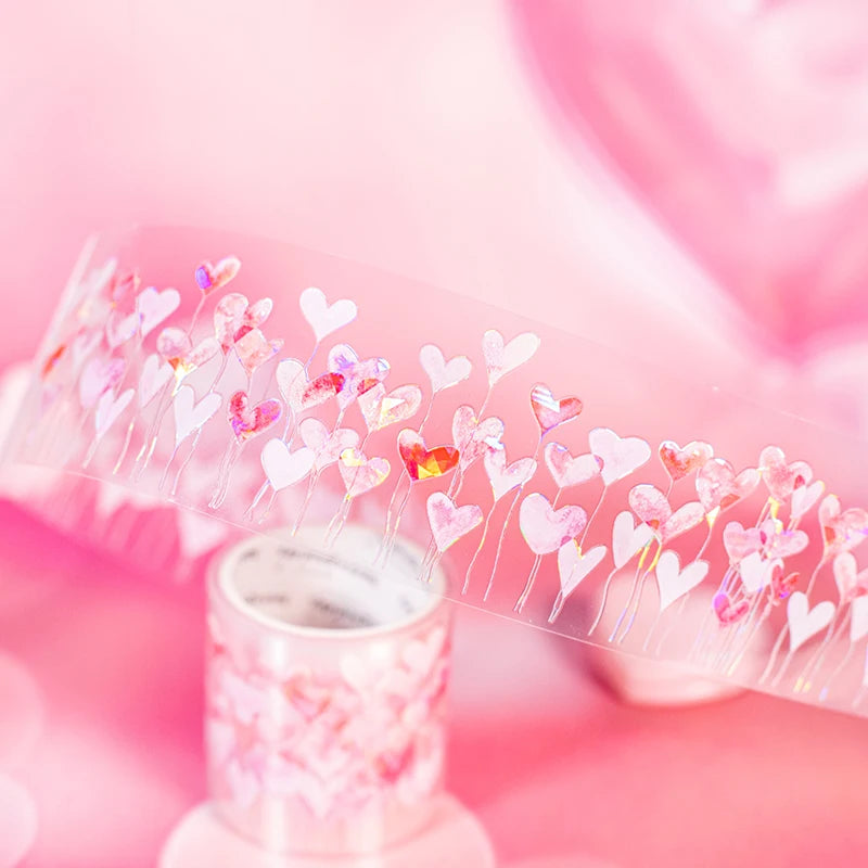 JIANQI 40mm*2m Decoration Adhesive Tape love heart PET Tapes Masking Tapes stickers Aesthetic Stationery Scrapbook Supplies