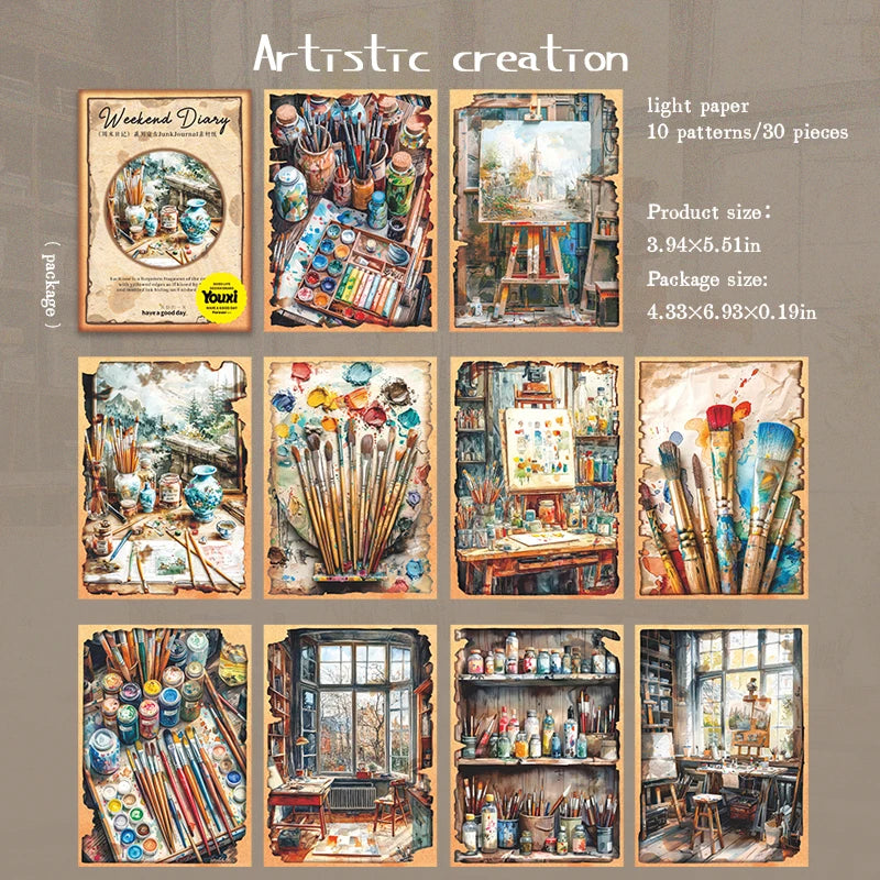 JIANQI 30 sheet Creative Scrapbook Vintage Materials Paper Combo Kit DIY Junk Journal Collage Photo Album Retro Background paper