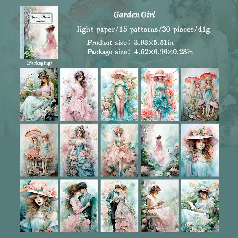 JIANQI 30pcs Vintage Flowers Landscape Materials Paper DIY Scrapbooking Junk Journal Collage Photo Album Retro Background Paper
